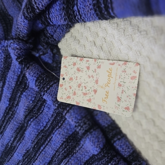 Free People Blue and Black Striped Spells Trouble Sweater Top - Picture 4 of 6